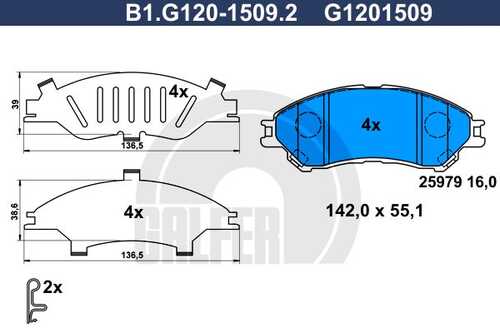 Колодки тормозные дисковые /комплект 4 шт/ GALFER B1-G120-1509-2