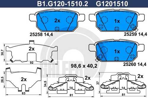 Колодки тормозные дисковые /комплект 4 шт GALFER B1-G120-1510-2
