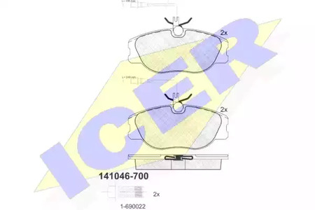 Комплект тормозных колодок дискового тормоза ICER 141046-700
