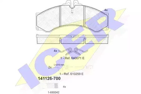 Комплект тормозных колодок дискового тормоза ICER 141126-700