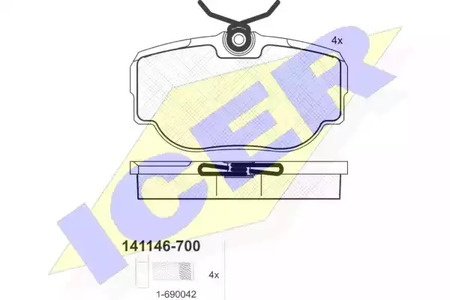 Комплект тормозных колодок дискового тормоза ICER 141146-700