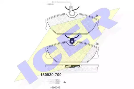 Комплект тормозных колодок дискового тормоза ICER 180930-700