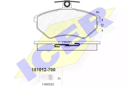 Комплект тормозных колодок дискового тормоза ICER 181012-700