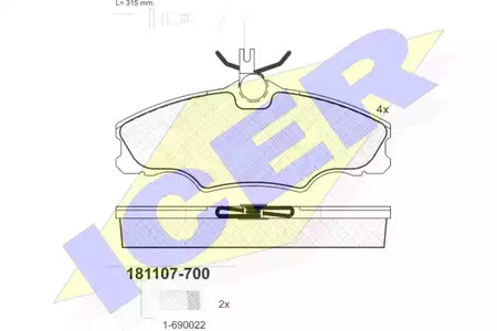 Комплект тормозных колодок дискового тормоза ICER 181107-700
