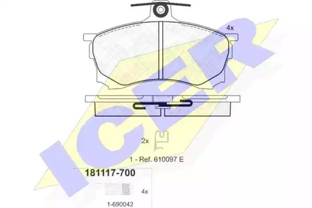 Комплект тормозных колодок дискового тормоза ICER 181117-700