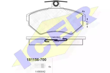 Комплект тормозных колодок дискового тормоза ICER 181156-700