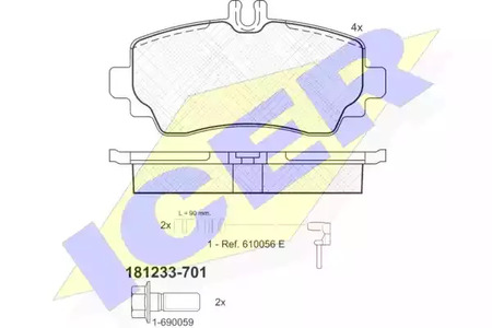 Комплект тормозных колодок дискового тормоза ICER 181233-701