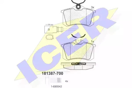 Комплект тормозных колодок дискового тормоза ICER 181387-700