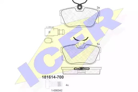 Комплект тормозных колодок дискового тормоза ICER 181614-700