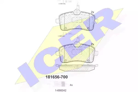 Комплект тормозных колодок дискового тормоза ICER 181656-700