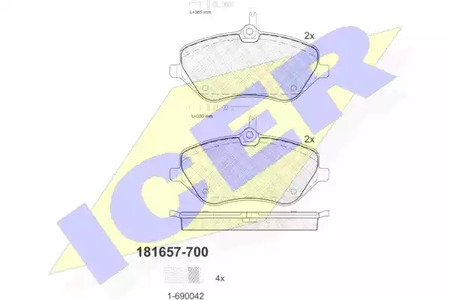 Комплект тормозных колодок дискового тормоза ICER 181657-700