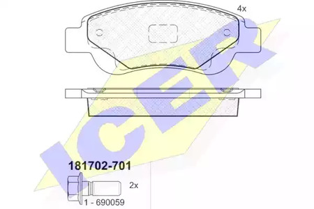 Комплект тормозных колодок дискового тормоза ICER 181702-701
