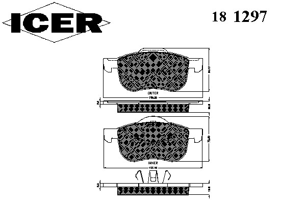 Комплект тормозных колодок дискового тормоза ICER 181297