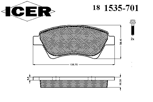 Комплект тормозных колодок дискового тормоза ICER 181535-701
