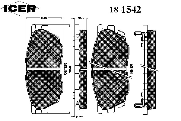 Комплект тормозных колодок дискового тормоза ICER 181542