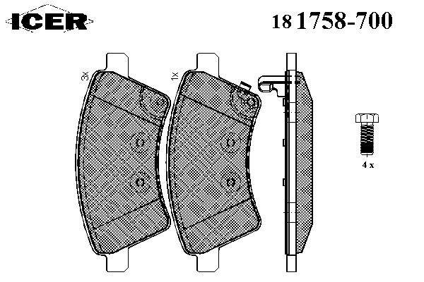 Комплект тормозных колодок дискового тормоза ICER 181758-700