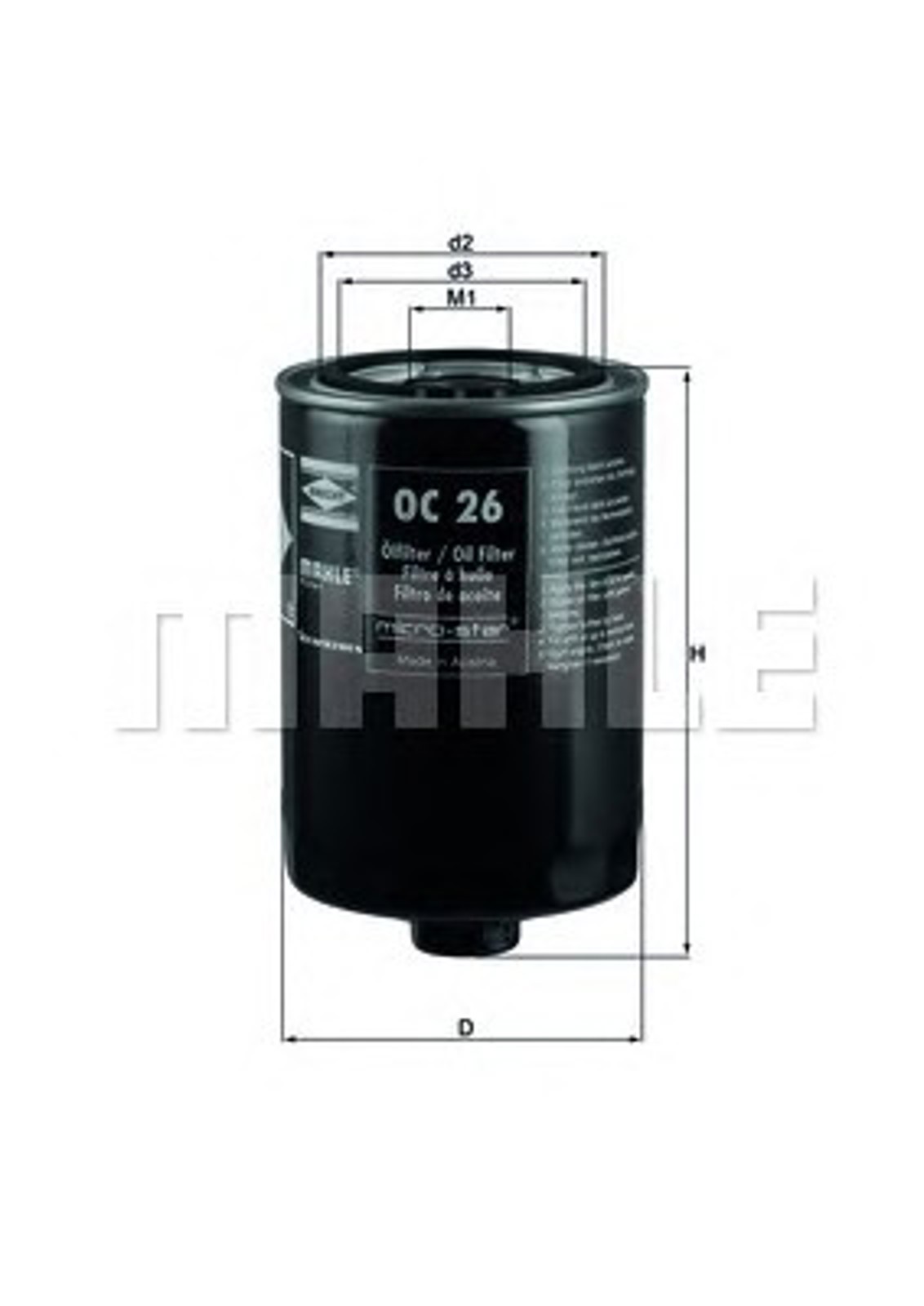Фильтр масляный MAHLE/KNECHT OC26