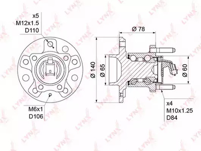 Ступичный подшипник (комплект) LYNXAUTO WH-1143