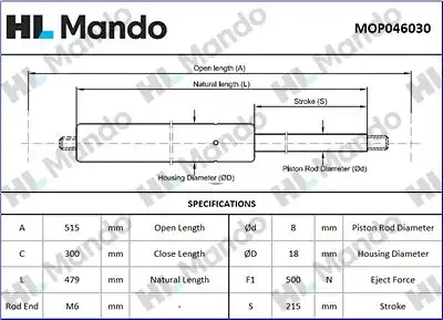 Mop046030 амортизатор зад. двери MANDO MOP046030