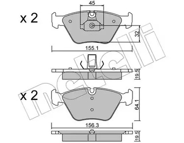 Комплект тормозных колодок дискового тормоза METELLI 22-0207-3