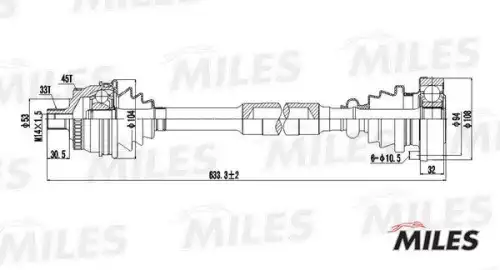Gc02011 привод в сборе audi a4 i/skoda/vw passat v 1.8-2.0 95-05 прав. +abs MILES GC02011