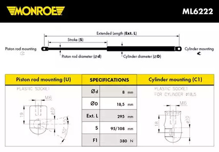 Газовая пружина капота MONROE ML6222