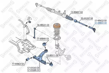 Наконечник поперечной рулевой тяги STELLOX 51-00633-SX