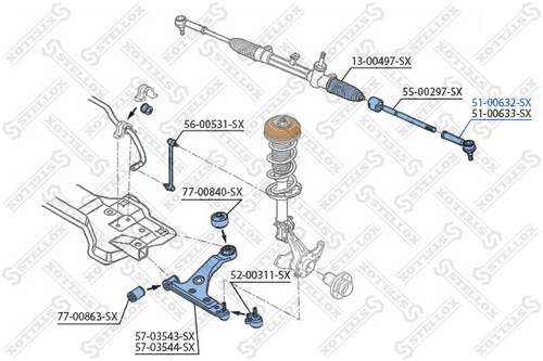 Наконечник поперечной рулевой тяги STELLOX 51-00632-SX