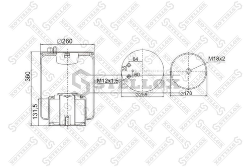 90-48821-sx пневмоподушка со стак. 2штуц.m16 смещ.84- 1шп.m12 поршень ... STELLOX 90-48821-SX