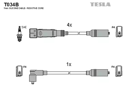 Комплект проводов зажигания alternative TESLA T034B