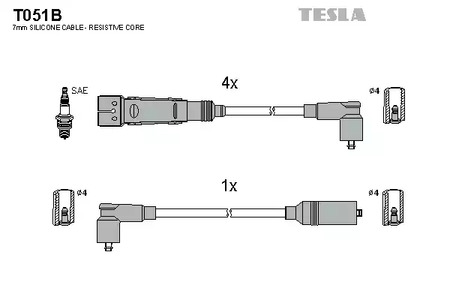 Комплект проводов зажигания alternative TESLA T051B