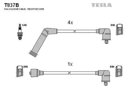 Комплект проводов зажигания TESLA T837B