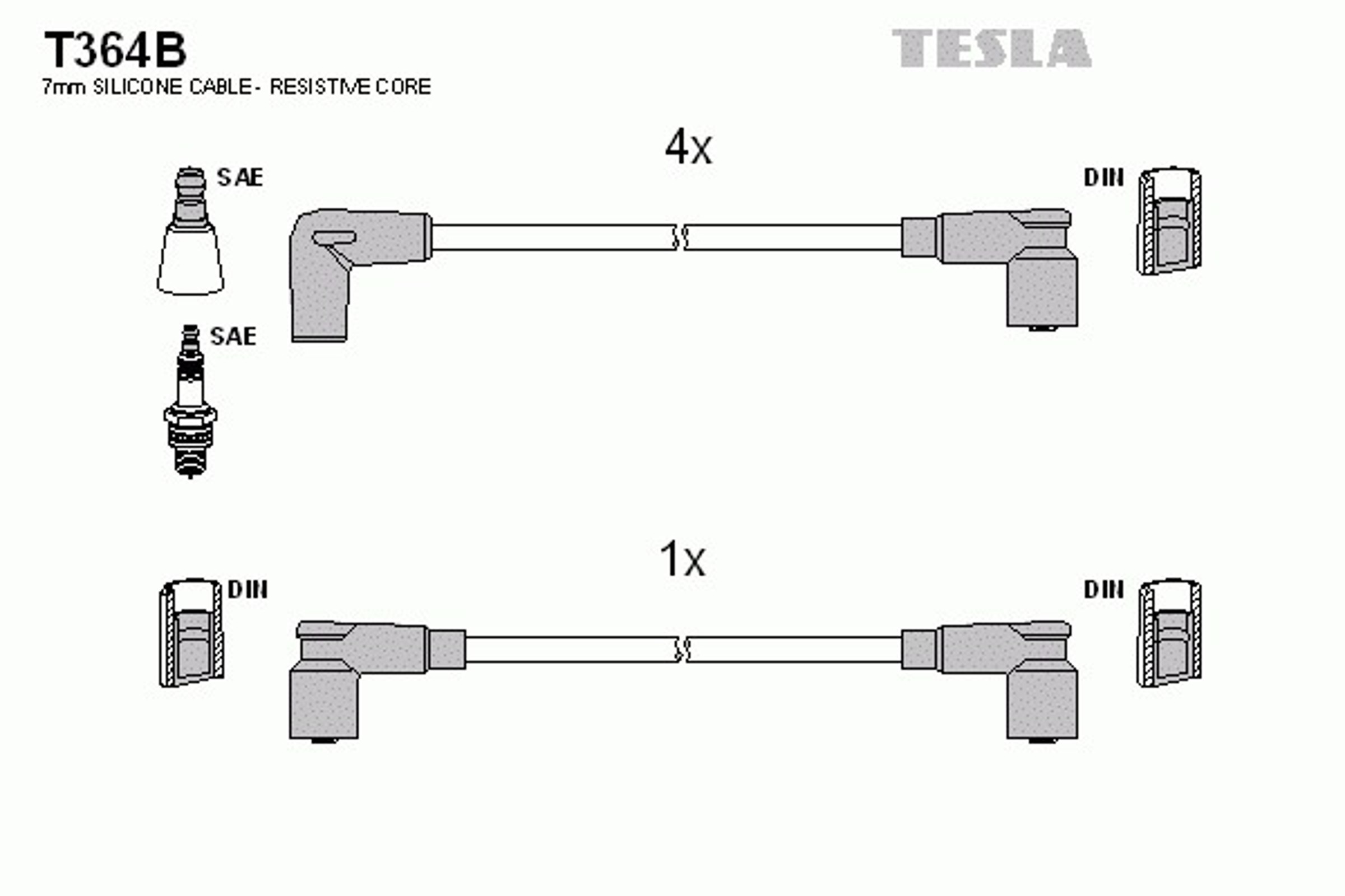 Комплект проводов зажигания TESLA T364B