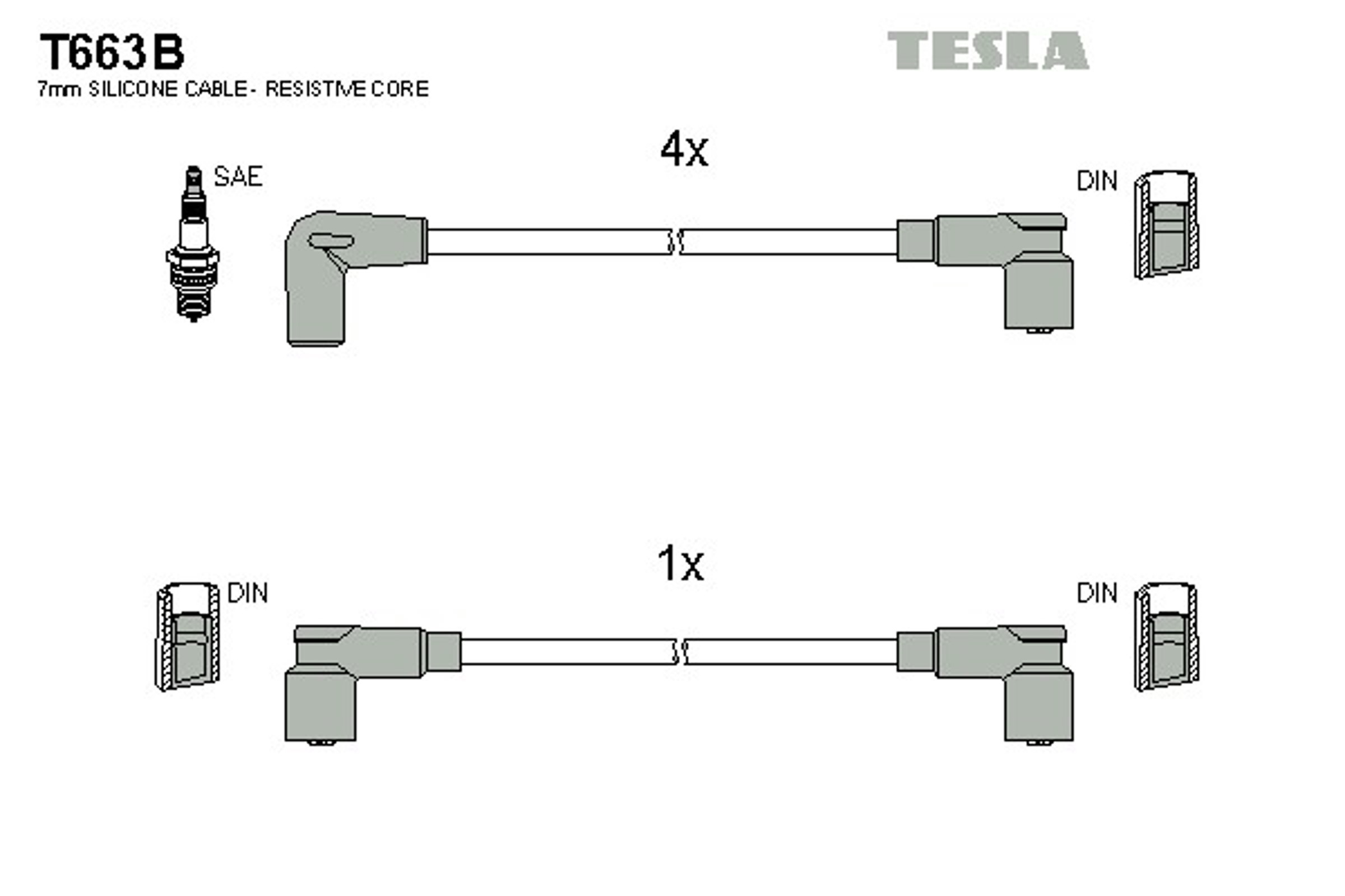 Комплект проводов зажигания TESLA T663B