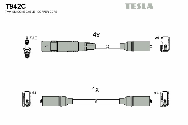 Комплект проводов зажигания original TESLA T942C