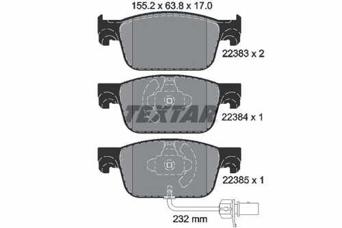 Колодки тормозные дисковые перед audi a4 8w2 b9a5 f53a5 f57 f5a 15- с противошумной пластиной TEXTAR 2238301