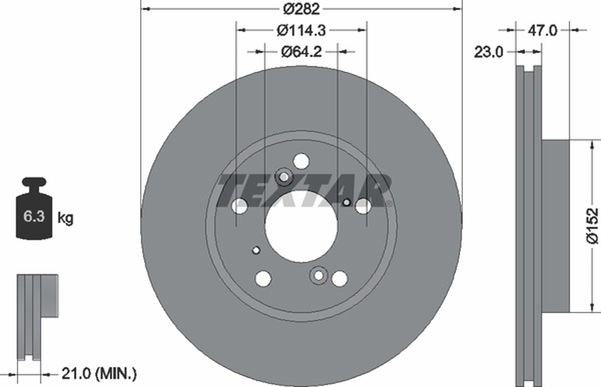 Диск тормозной с покрытием pro 282x23 TEXTAR 92227503
