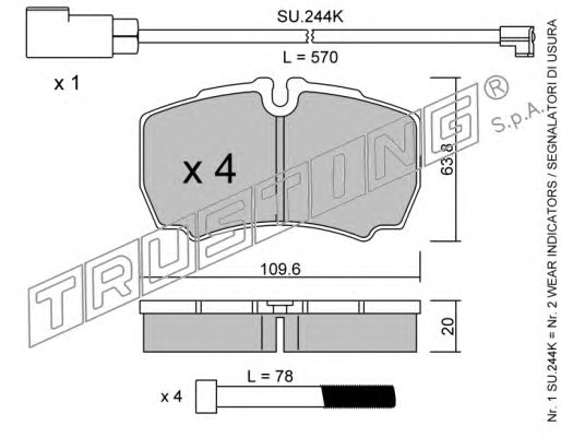 Комплект тормозных колодок дискового тормоз TRUSTING 620.2W