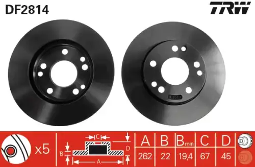 Диск тормозной TRW DF2814