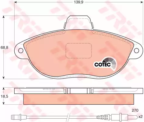 Комплект тормозных колодок дискового тормоз cotec TRW GDB1216
