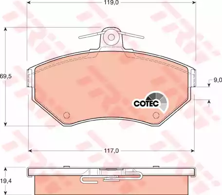 Комплект тормозных колодок дискового тормоз cotec TRW GDB1266