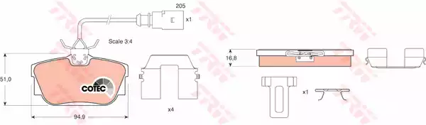 Комплект тормозных колодок дискового тормоз cotec TRW GDB1369