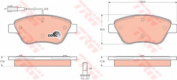 Комплект тормозных колодок дискового тормоз cotec TRW GDB1482