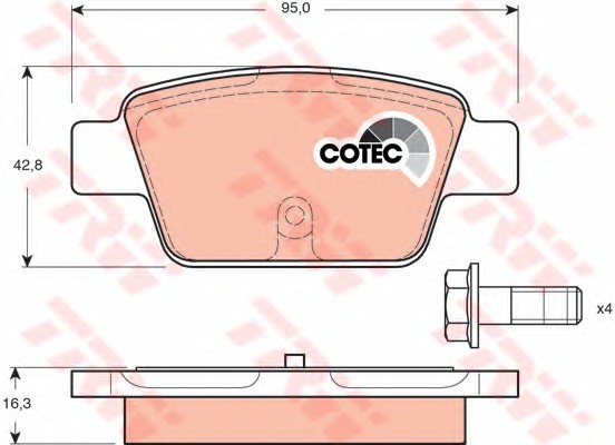 Комплект тормозных колодок дискового тормоз cotec TRW GDB1485