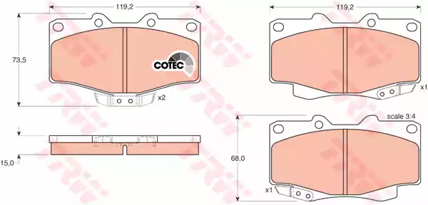 Комплект тормозных колодок дискового тормоз cotec TRW GDB797