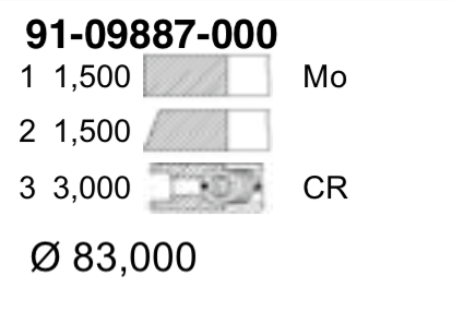 Комплект поршневых колец YENMAK 91-09887-000