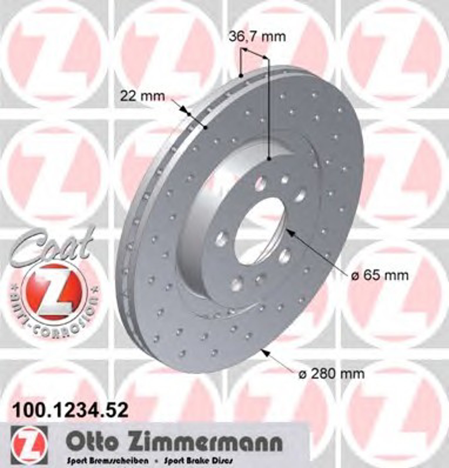Диск тормозной ZIMMERMANN 100.1234.52