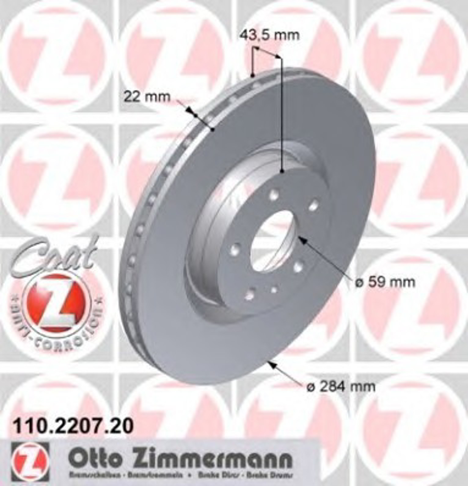 Диск тормозной ZIMMERMANN 110.2207.20