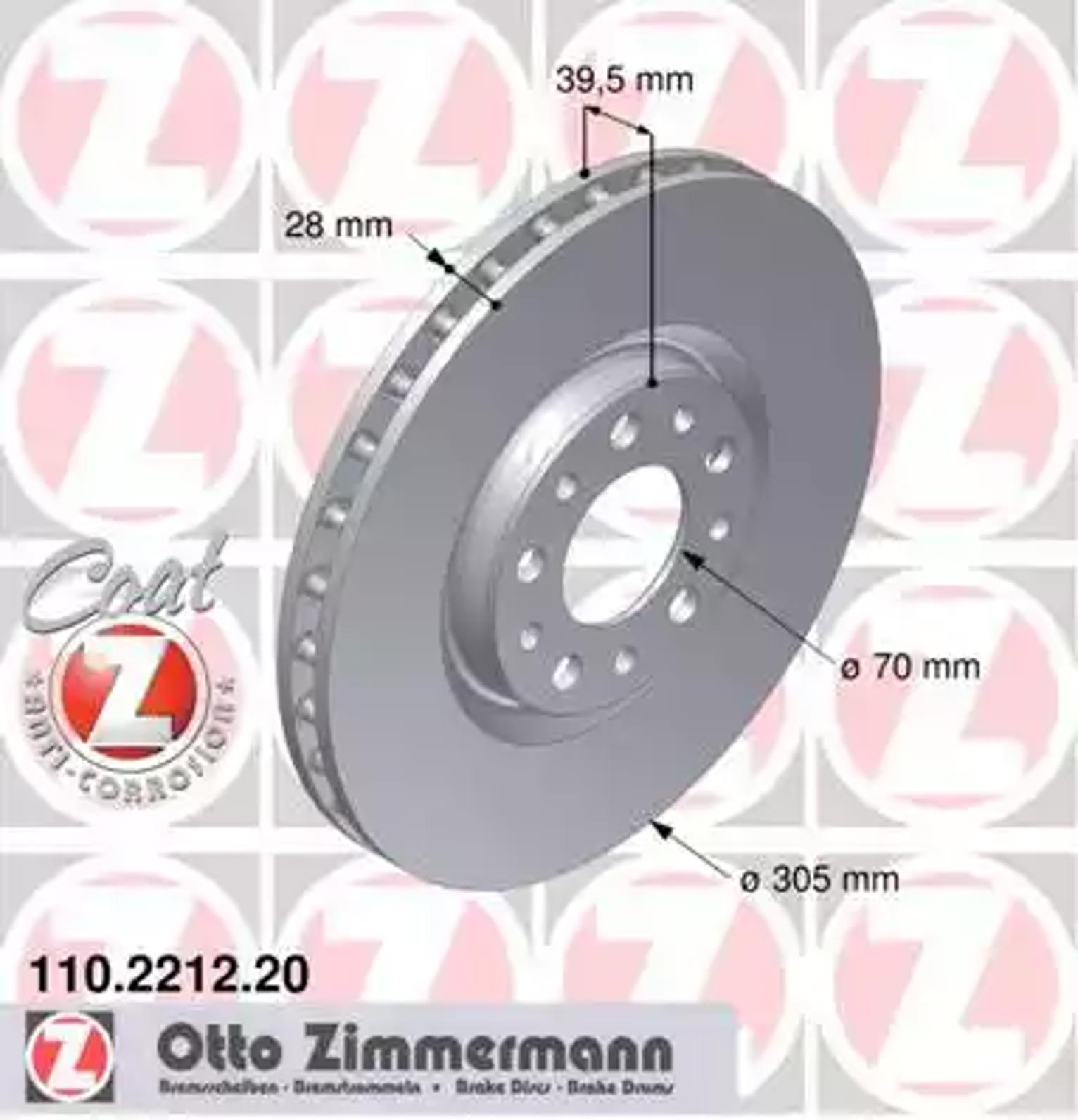 Диск тормозной ZIMMERMANN 110.2212.20