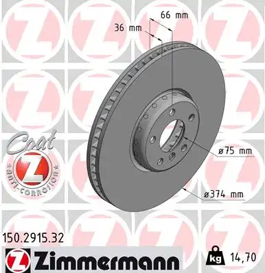 Диск торм bmw f07/f10/f11/f12/f13/f01-04 09- пер r вент formula f ZIMMERMANN 150.2915.32